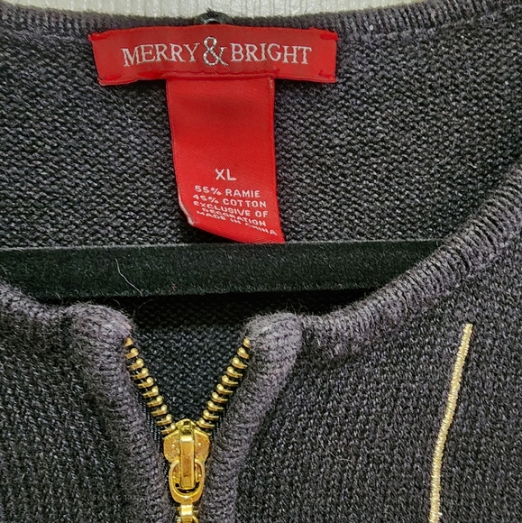 Merry and Bright Black Christmas Sweater Vest XL - Picture 3 of 4